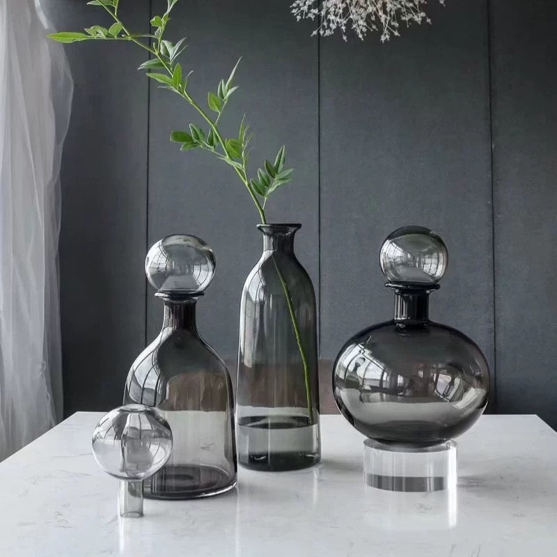 Gray glass vase